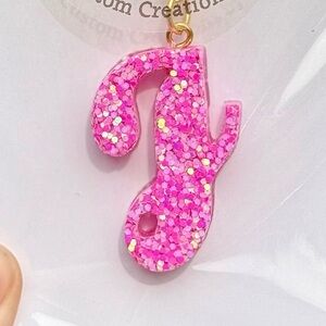 Shiny Pink Holographic Glitter “J” Keychain